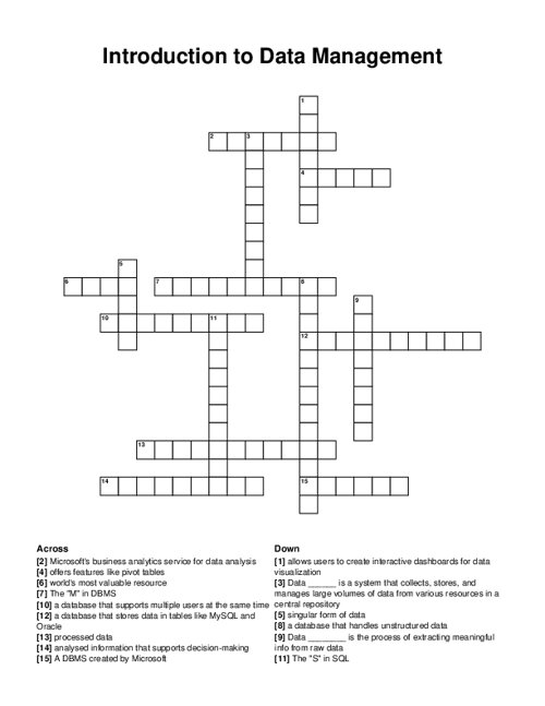 Introduction to Data Management Crossword Puzzle