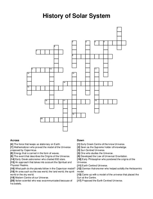 History of Solar System Crossword Puzzle