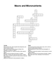 Macro and Micronutrients crossword puzzle