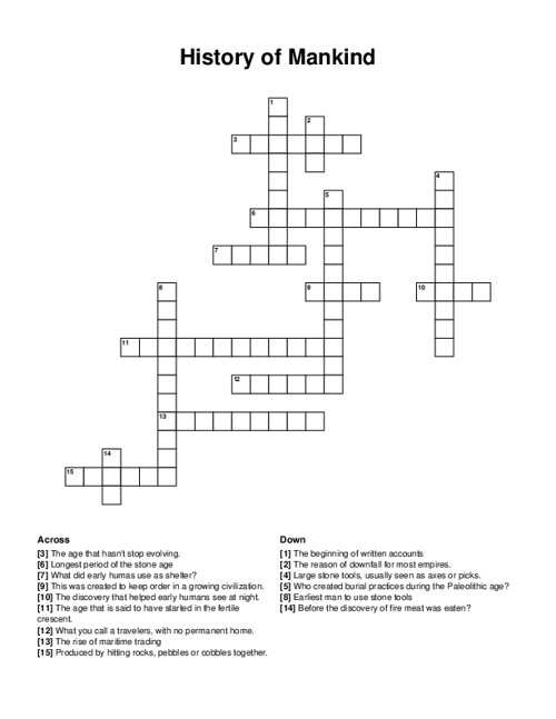 History of Mankind Crossword Puzzle