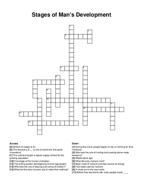 Stages of Mans Development Crossword Puzzle