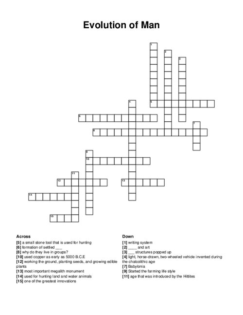 Evolution of Man Crossword Puzzle