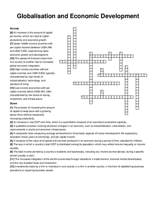 Globalisation and Economic Development Crossword Puzzle