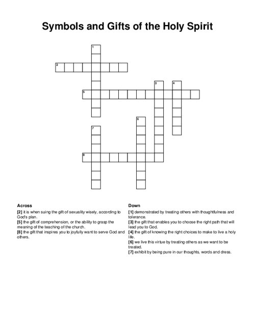 Symbols and Gifts of the Holy Spirit Crossword Puzzle