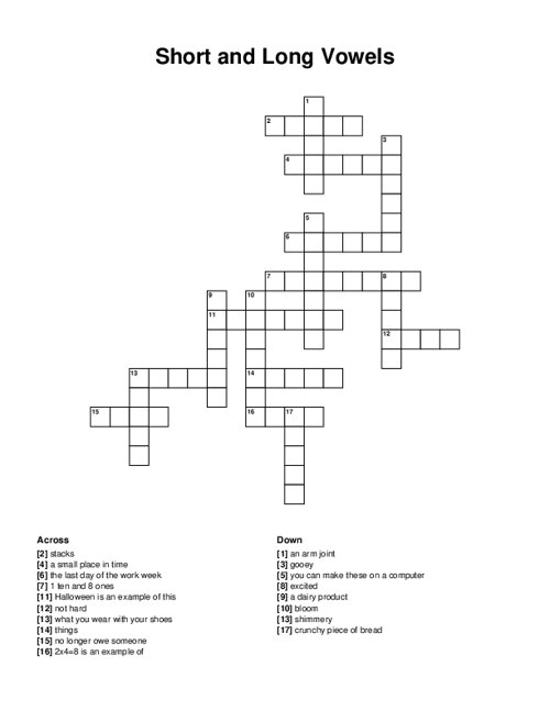 Short and Long Vowels Crossword Puzzle