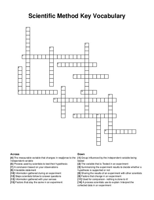 Scientific Method Key Vocabulary Crossword Puzzle