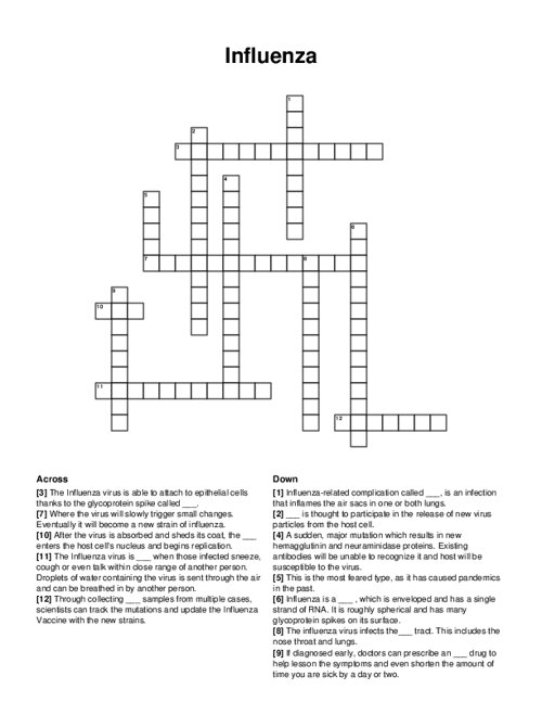 Influenza Crossword Puzzle