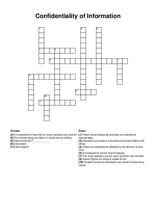 Confidentiality of Information Crossword Puzzle