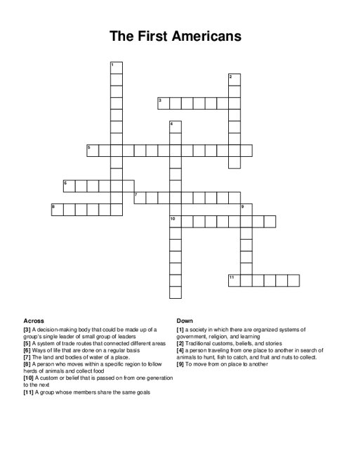 The First Americans Crossword Puzzle