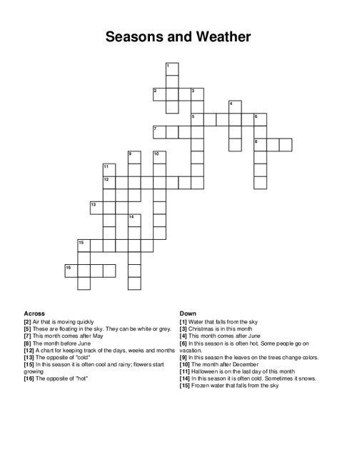 Seasons and Weather Crossword Puzzle