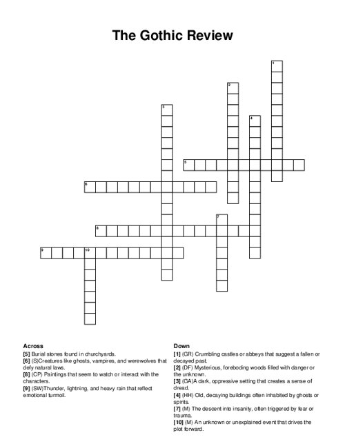 The Gothic Review Crossword Puzzle