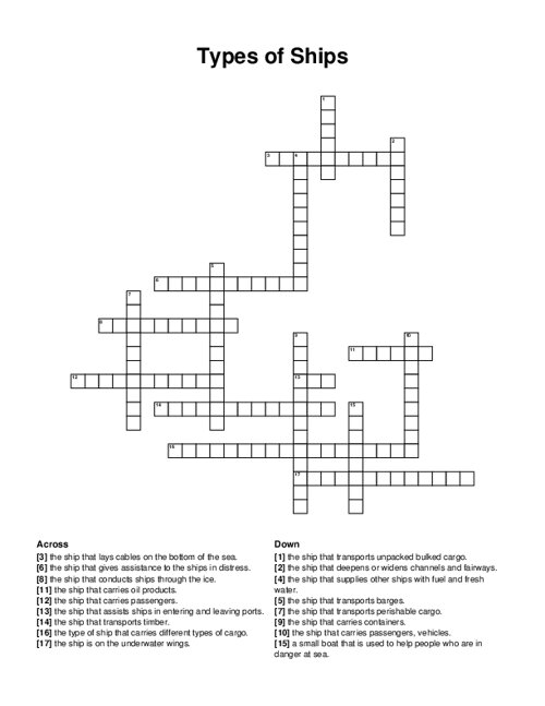 Types of Ships Crossword Puzzle