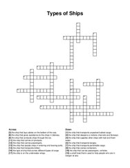 Types of Ships crossword puzzle