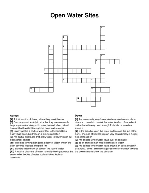 Open Water Sites Crossword Puzzle