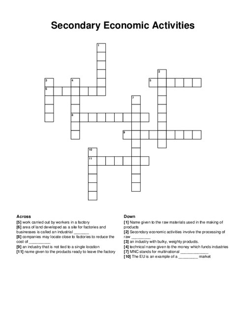 Secondary Economic Activities Crossword Puzzle