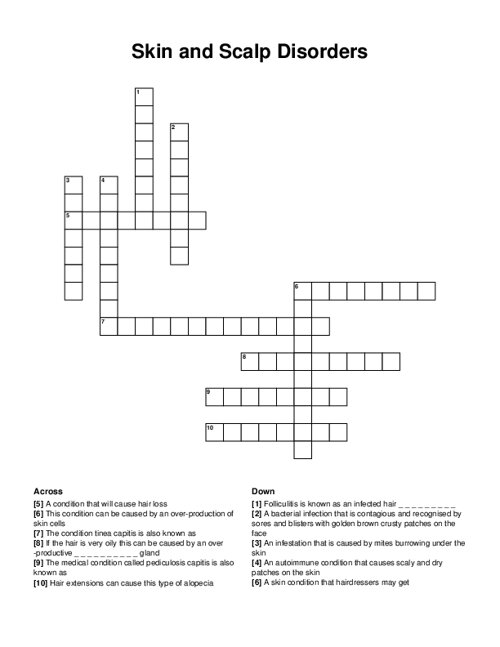 Skin and Scalp Disorders Crossword Puzzle