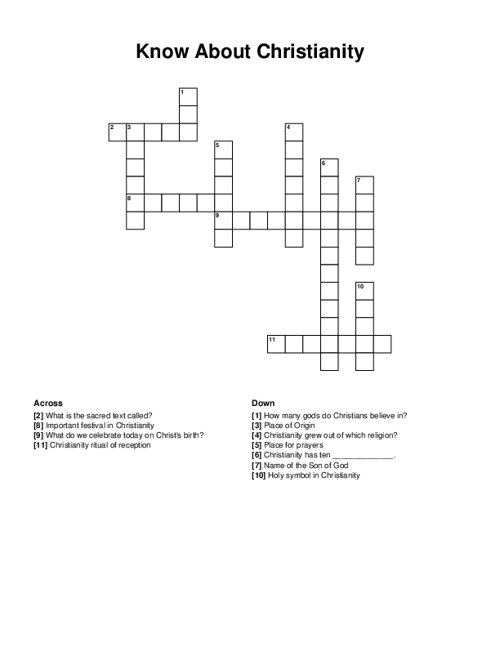 Know About Christianity Crossword Puzzle