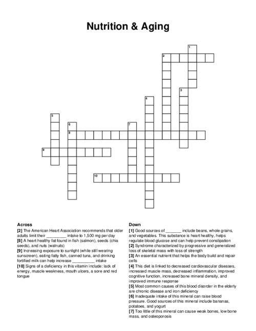 Nutrition & Aging Crossword Puzzle