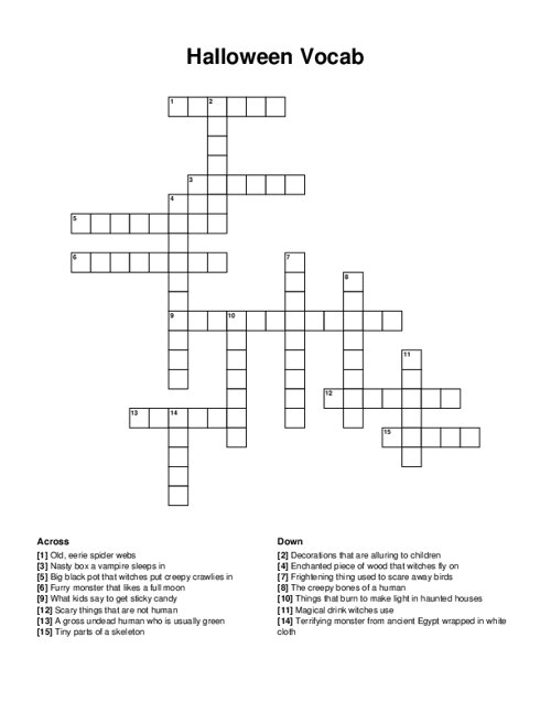 Halloween Vocab Crossword Puzzle