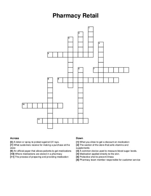 Pharmacy Retail Crossword Puzzle