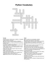 Python Vocabulary crossword puzzle