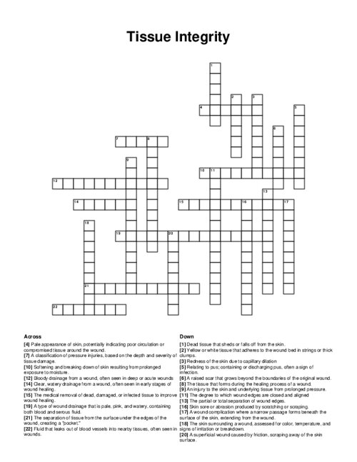 Tissue Integrity Crossword Puzzle