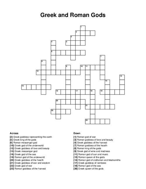 Greek and Roman Gods Crossword Puzzle