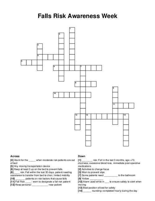 Falls Risk Awareness Week Crossword Puzzle