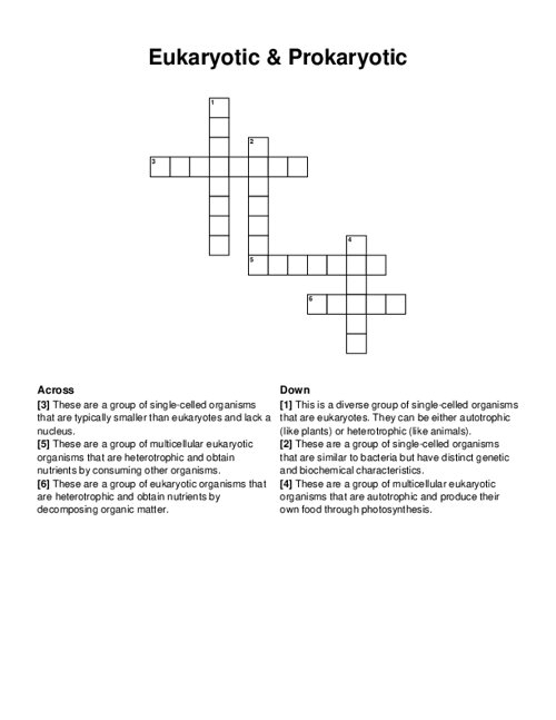 Eukaryotic & Prokaryotic Crossword Puzzle