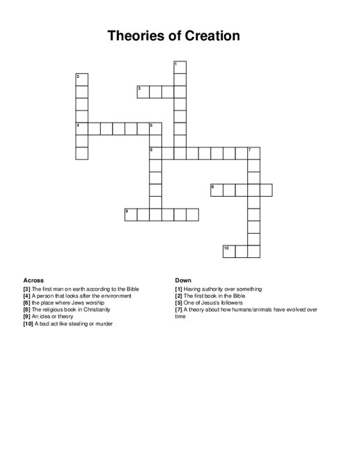 Theories of Creation Crossword Puzzle