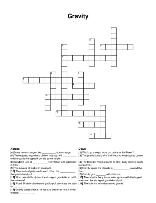 Gravity Crossword Puzzle