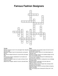 Famous Fashion Designers crossword puzzle