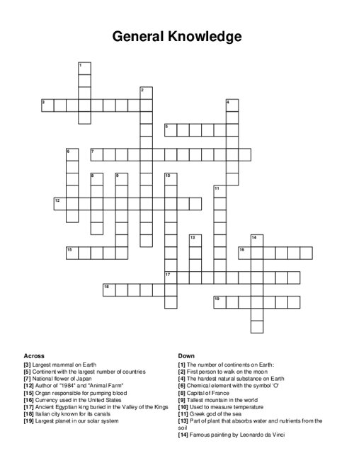 General Knowledge Crossword Puzzle