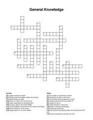 General Knowledge crossword puzzle