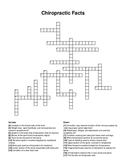 Chiropractic Facts Crossword Puzzle