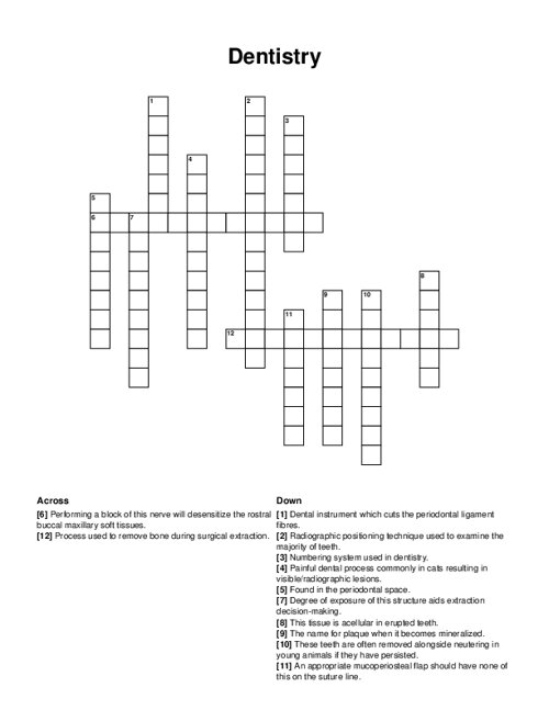 Dentistry Crossword Puzzle