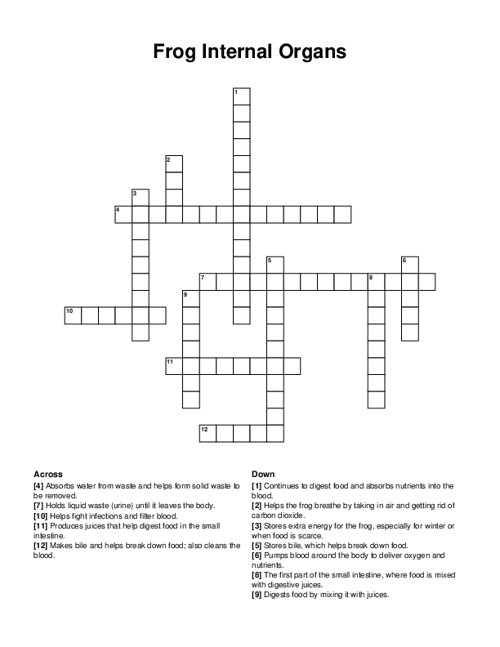 Frog Internal Organs Crossword Puzzle