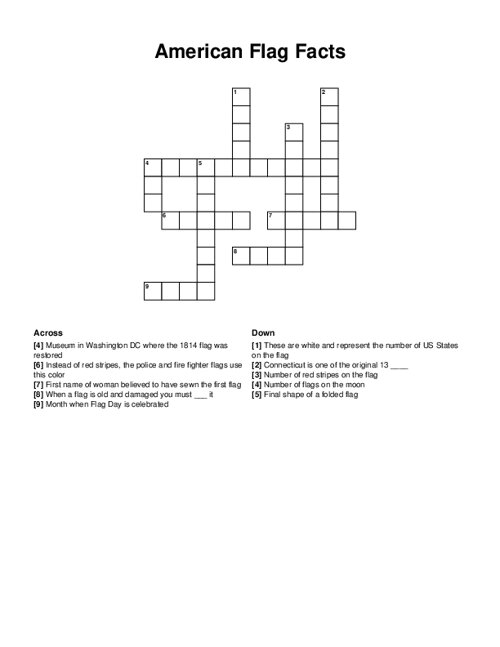 American Flag Facts Crossword Puzzle