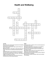 Health and Wellbeing crossword puzzle