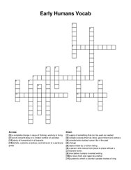 Early Humans Vocab crossword puzzle