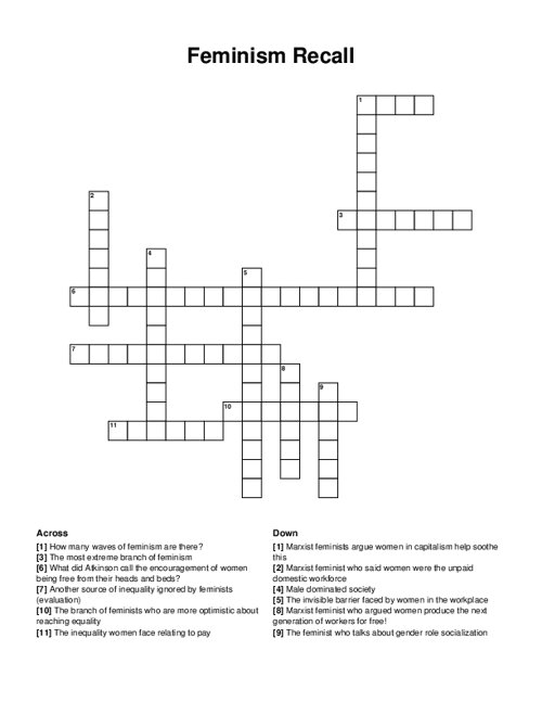 Feminism Recall Crossword Puzzle