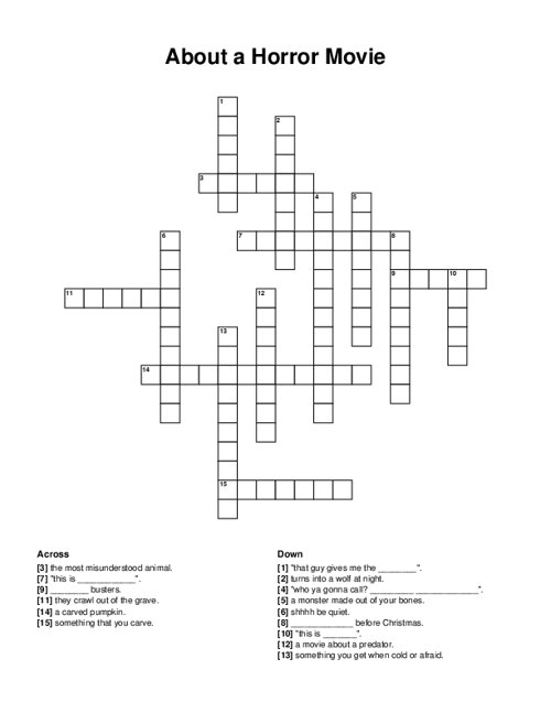 About a Horror Movie Crossword Puzzle