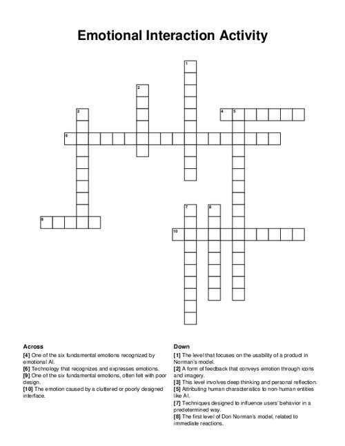 Emotional Interaction Activity Crossword Puzzle