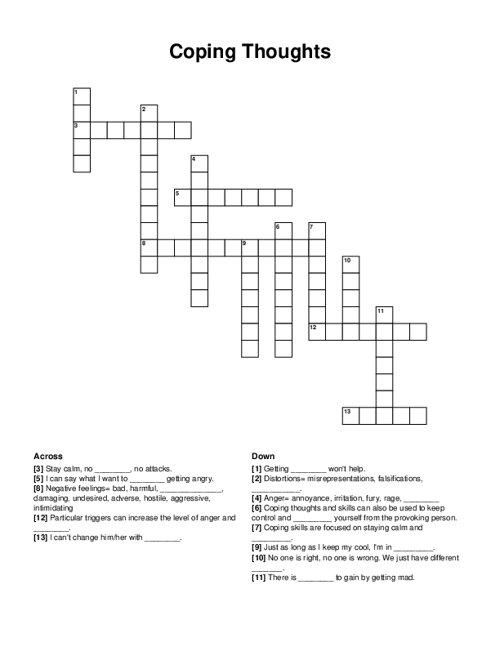 Coping Thoughts Crossword Puzzle