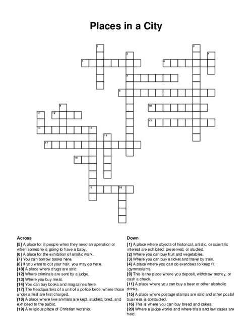 Places in a City Crossword Puzzle