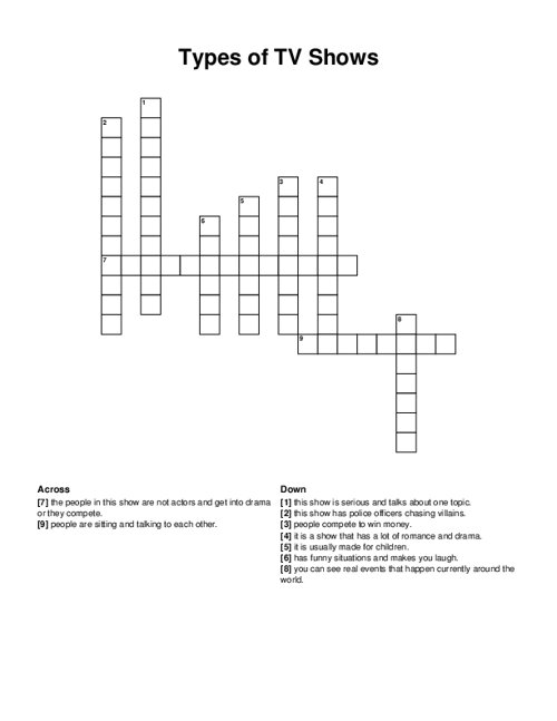 Types of TV Shows Crossword Puzzle