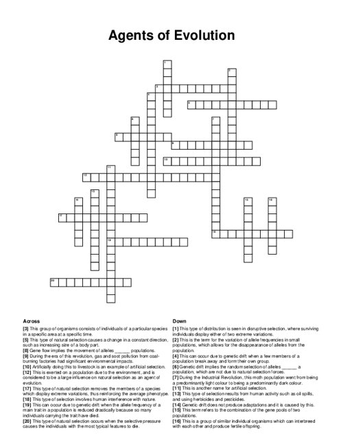 Agents of Evolution Crossword Puzzle