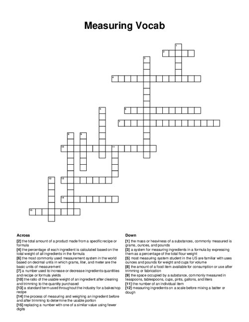 Measuring Vocab Crossword Puzzle