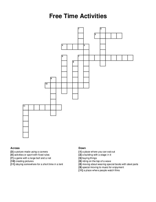 Free Time Activities Crossword Puzzle