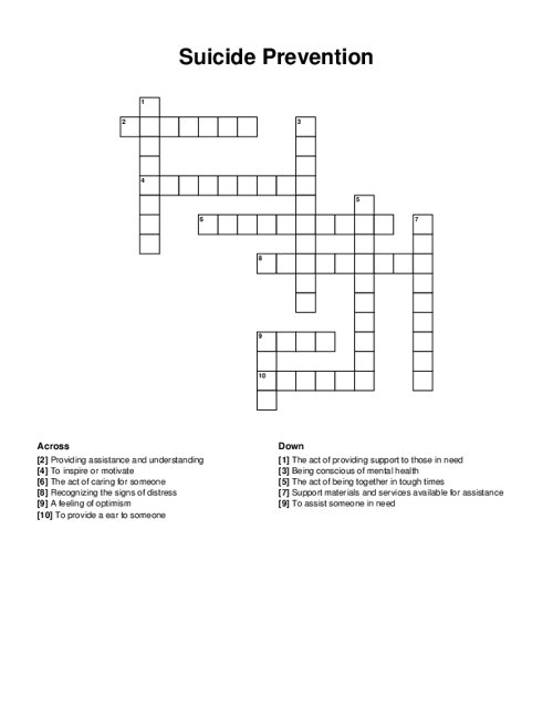 Suicide Prevention Crossword Puzzle